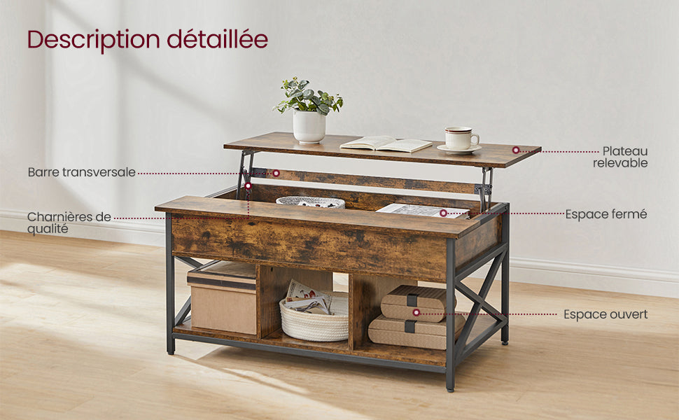 Table Basse VASAGLE avec Plateau Relevable et Rangement Pratique
