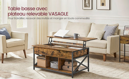 Table Basse VASAGLE avec Plateau Relevable et Rangement Pratique