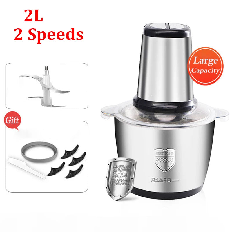 Broyeur Électrique 2L/5L en Acier Inox - Hachoir et Slicer Cuisine