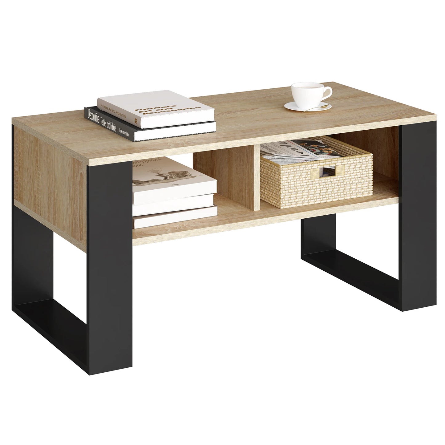 Table Basse Industrielle Vintage avec Rangement 2 Compartiments