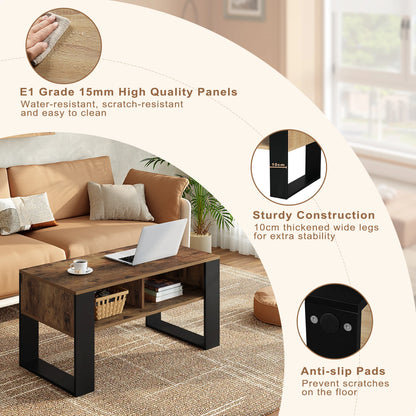 Table Basse Industrielle Vintage avec Rangement 2 Compartiments