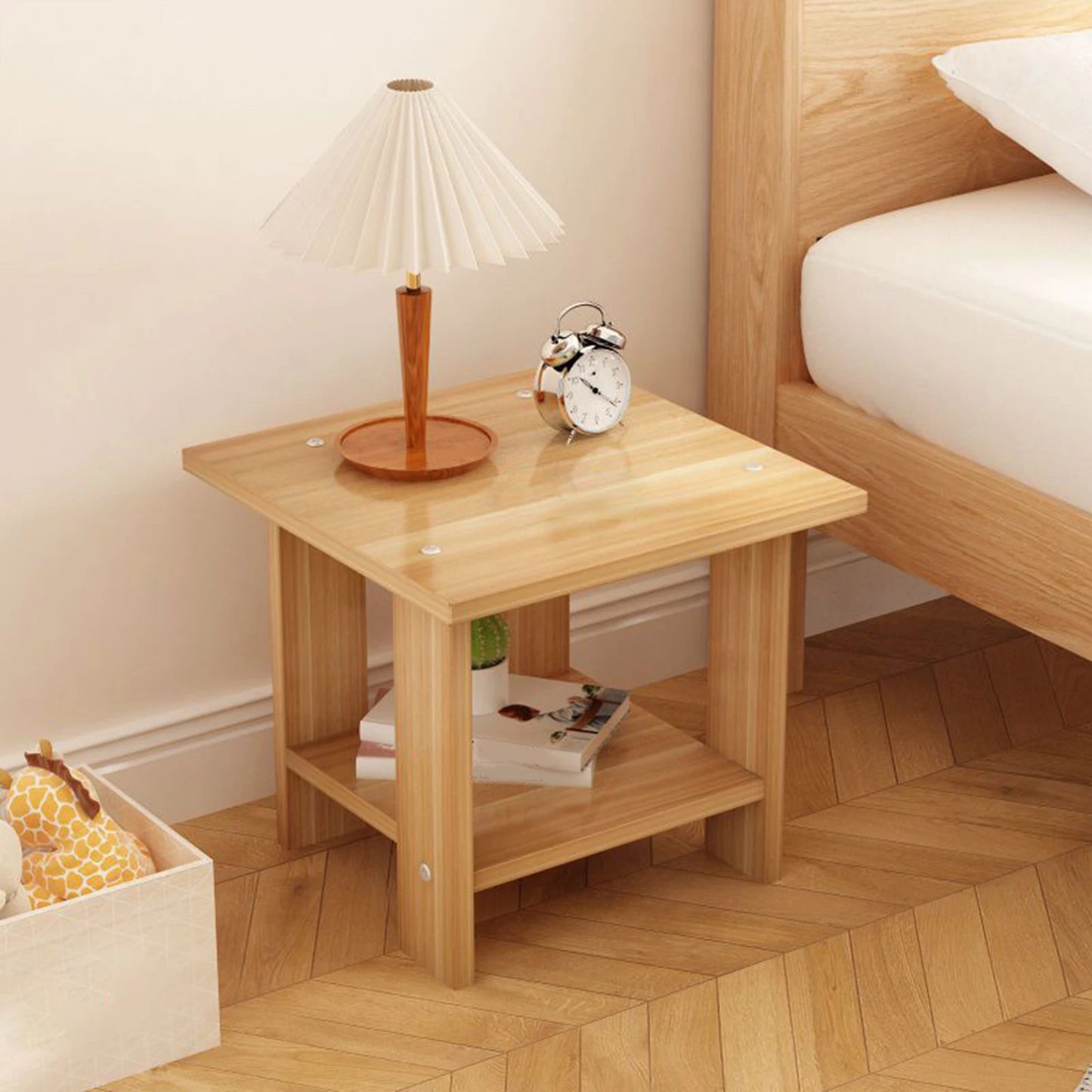Table de chevet en bois massif à double couche - Meuble moderne