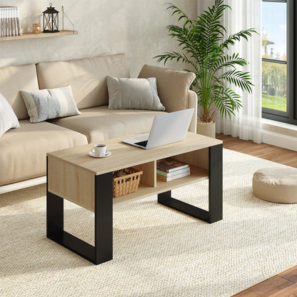 Table Basse Industrielle Vintage avec Rangement 2 Compartiments