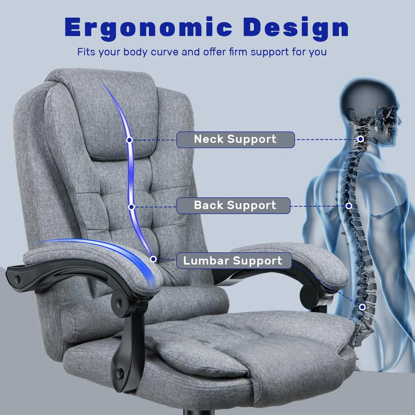 Chaise de Bureau Ergonomique Naspaluro en Cuir PU - Dossier Haut Pivotant
