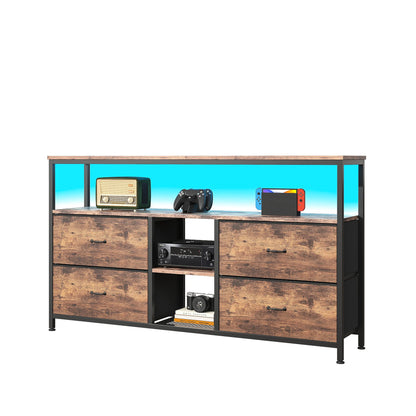 Meuble TV Comanlai 108 cm avec LED, 4 tiroirs en tissu et métal