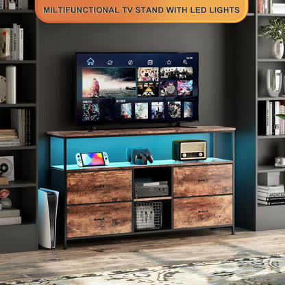 Meuble TV Comanlai 108 cm avec LED, 4 tiroirs en tissu et métal