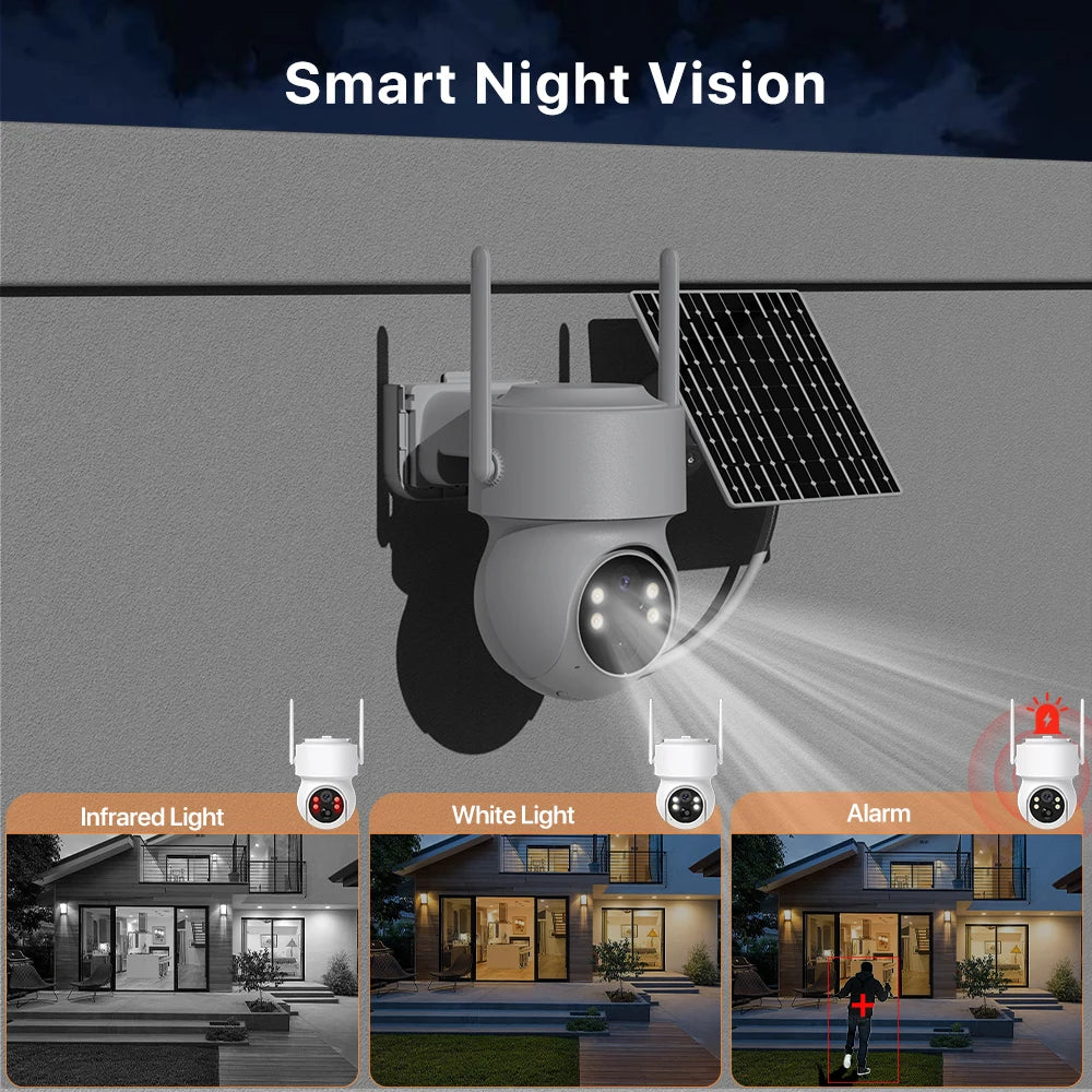 Caméra IP Solaire PTZ 4MP WiFi - Zoom 6X, Surveillance Extérieure 1080P