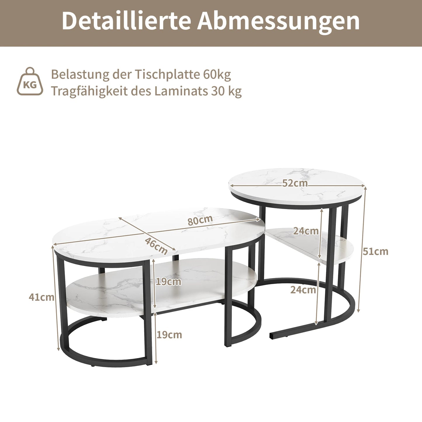 Tables basses 2 en 1 modernes avec rangement - Style marbre