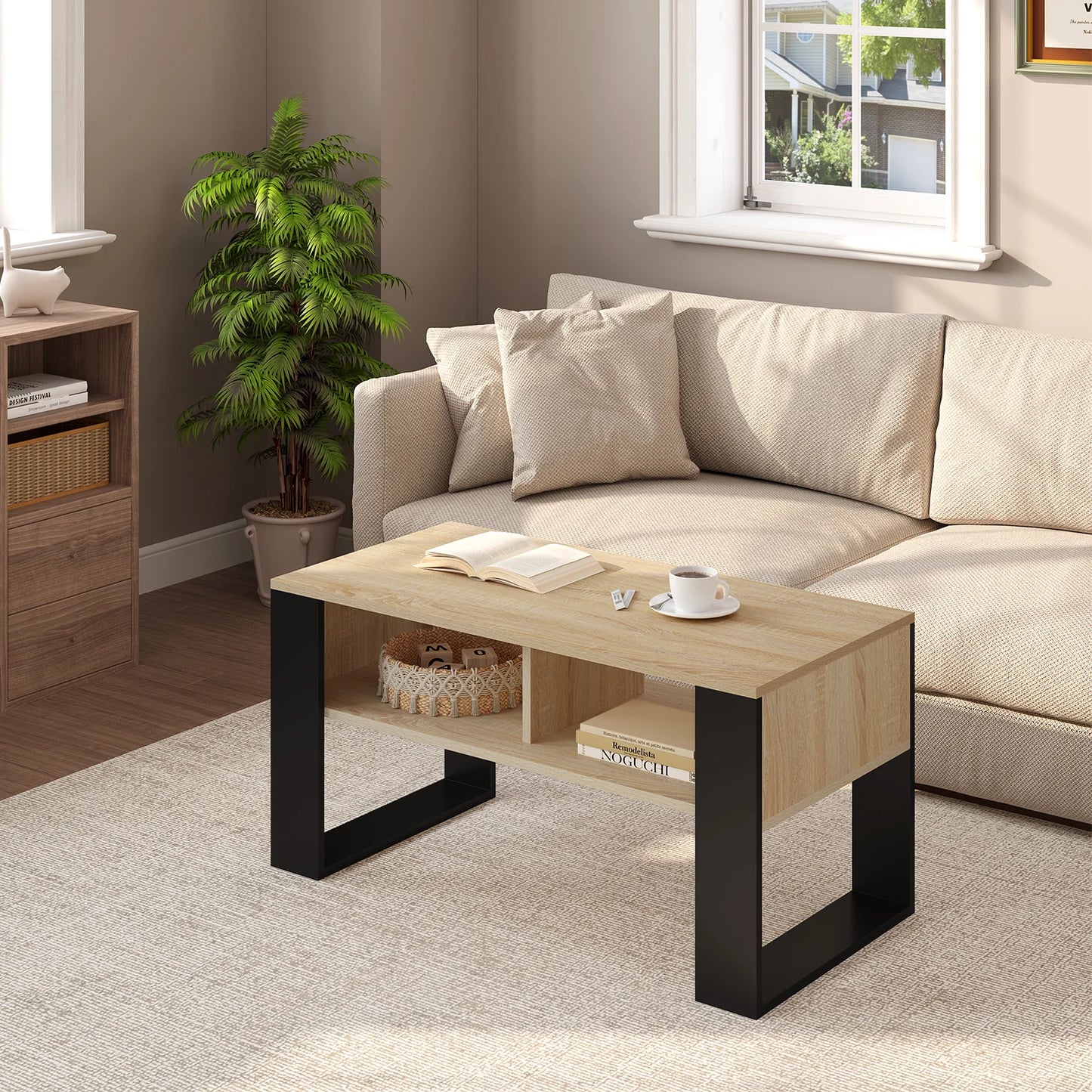 Table Basse Industrielle Vintage avec Rangement 2 Compartiments