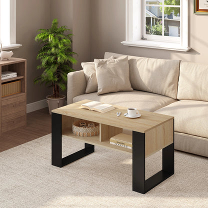 Table Basse Industrielle Vintage avec Rangement 2 Compartiments