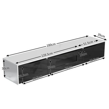 Meuble TV 180 cm LED, commode haute brillance avec 3 portes