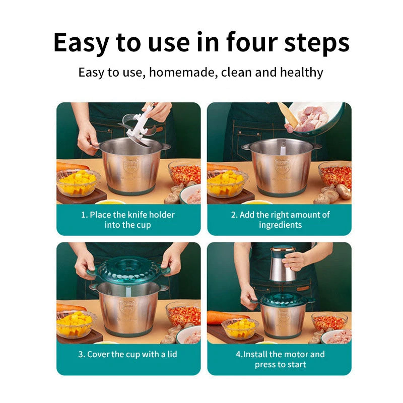 Broyeur Électrique 2L/5L en Acier Inox - Hachoir et Slicer Cuisine