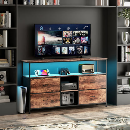 Meuble TV Comanlai 108 cm avec LED, 4 tiroirs en tissu et métal