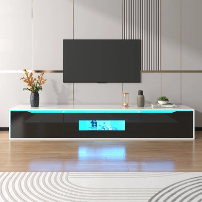 Meuble TV 180 cm LED, commode haute brillance avec 3 portes