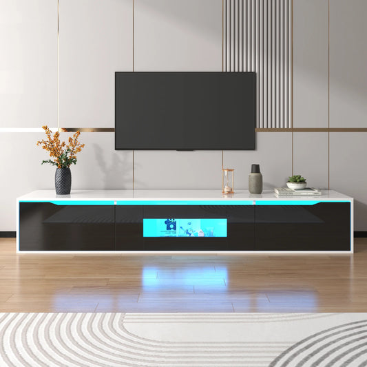 Meuble TV 180 cm LED, commode haute brillance avec 3 portes