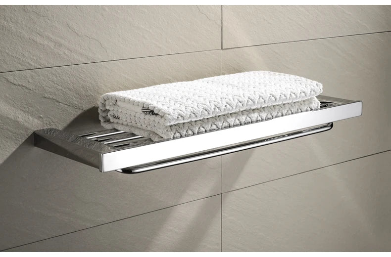 Accessoires de Salle de Bain en Acier Inoxydable - Set Étagère & Crochets