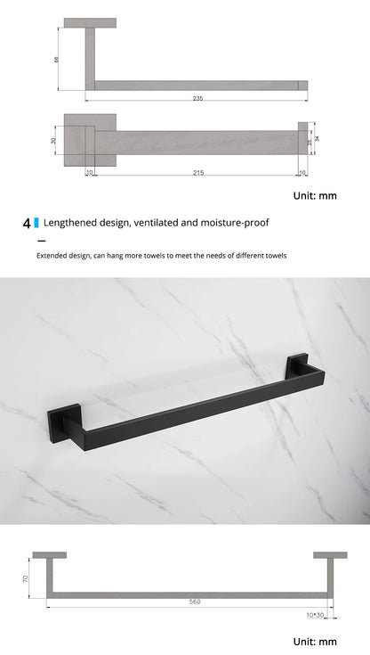 Kit Accessoires HOHardware Noir Mat : Étagère, Porte-Serviettes et Plus