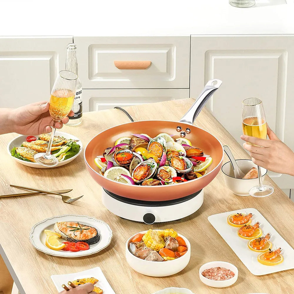 Poêle à frire en cuivre antiadhésive - 8/10/12 pouces pour toutes cuissons