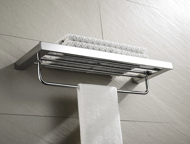 Accessoires de Salle de Bain en Acier Inoxydable - Set Étagère & Crochets