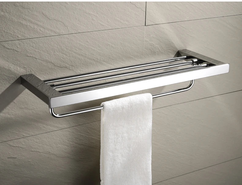 Accessoires de Salle de Bain en Acier Inoxydable - Set Étagère & Crochets