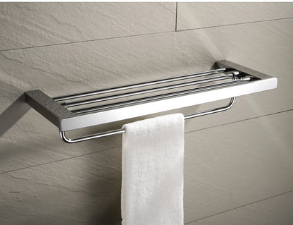 Accessoires de Salle de Bain en Acier Inoxydable - Set Étagère & Crochets