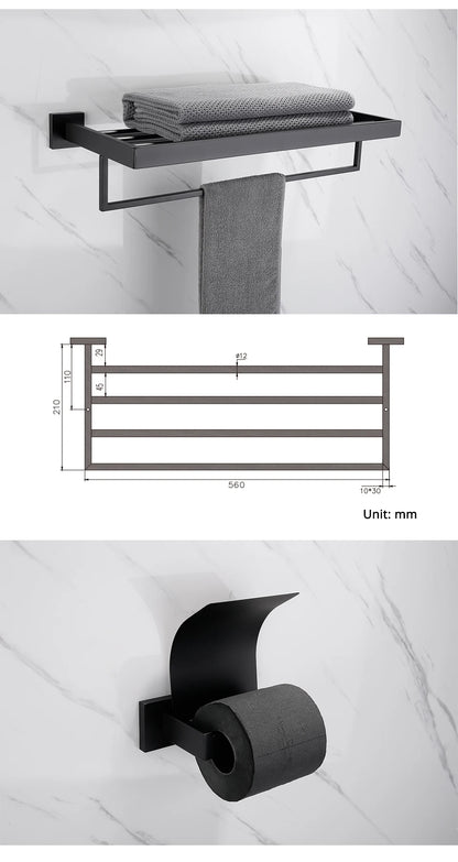 Kit Accessoires HOHardware Noir Mat : Étagère, Porte-Serviettes et Plus