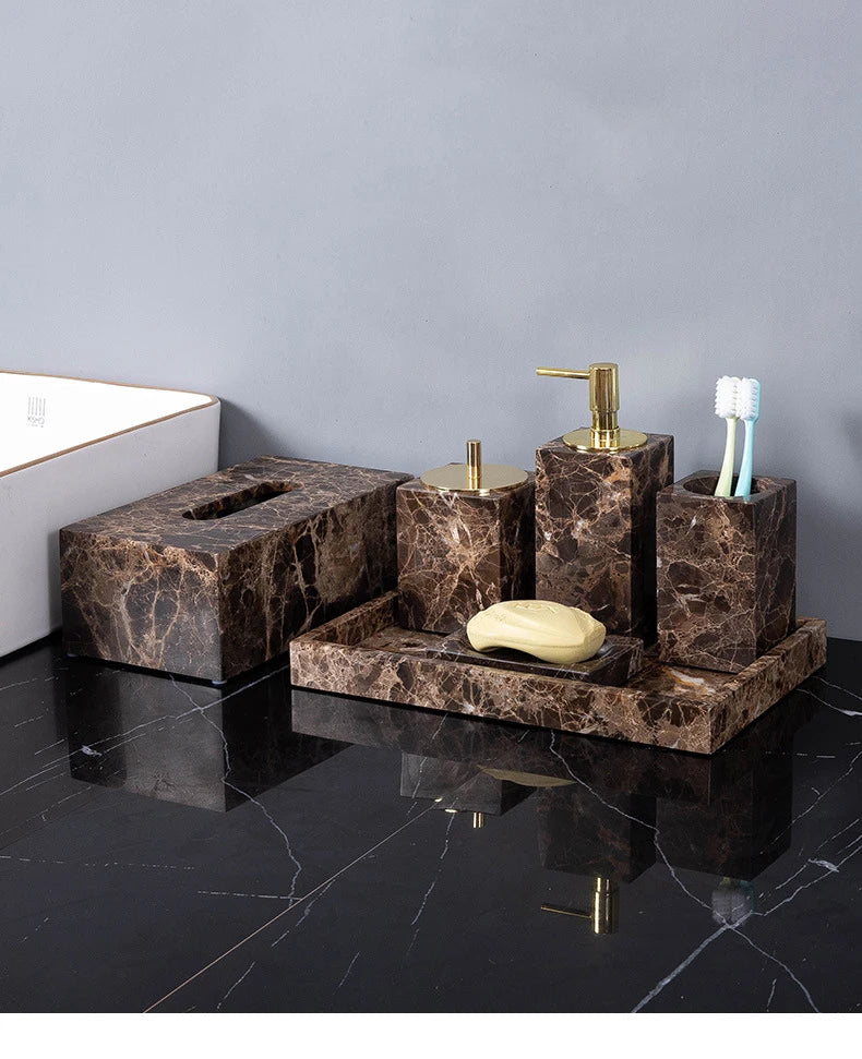 Porte-brosse à dents en marbre foncé - Luxe Regina Dish HOSet