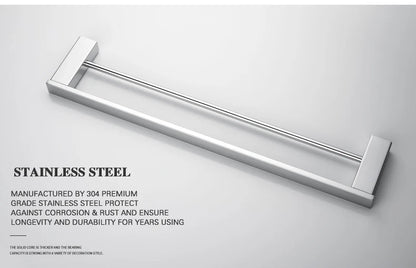 Accessoires de Salle de Bain en Acier Inoxydable - Set Étagère & Crochets