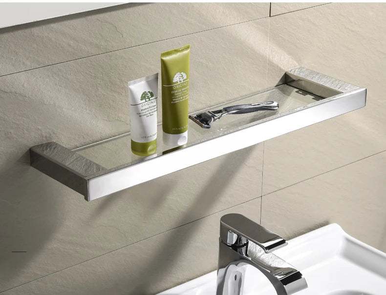 Accessoires de Salle de Bain en Acier Inoxydable - Set Étagère & Crochets