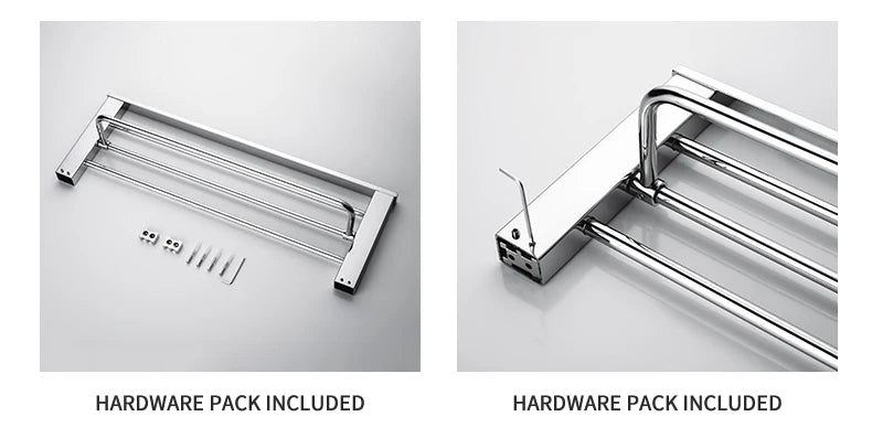 Accessoires de Salle de Bain en Acier Inoxydable - Set Étagère & Crochets