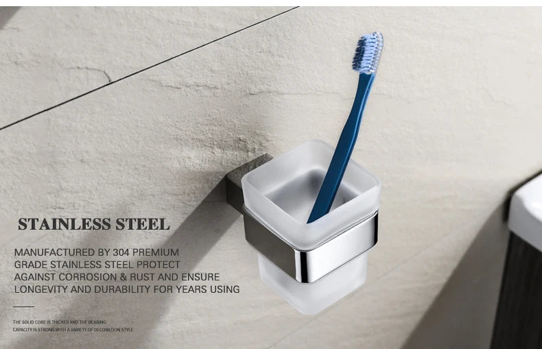 Accessoires de Salle de Bain en Acier Inoxydable - Set Étagère & Crochets