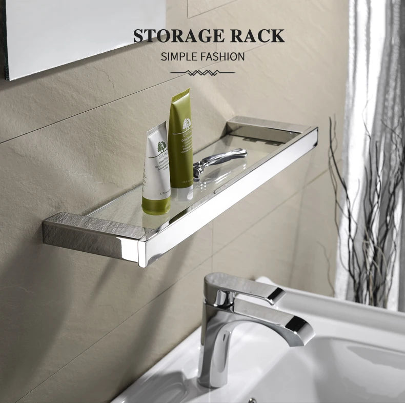 Accessoires de Salle de Bain en Acier Inoxydable - Set Étagère & Crochets