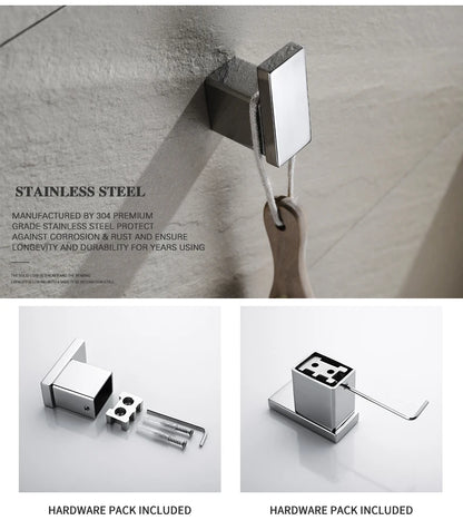 Accessoires de Salle de Bain en Acier Inoxydable - Set Étagère & Crochets