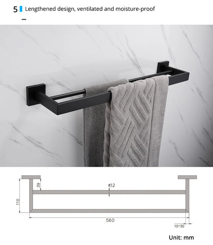 Kit Accessoires HOHardware Noir Mat : Étagère, Porte-Serviettes et Plus