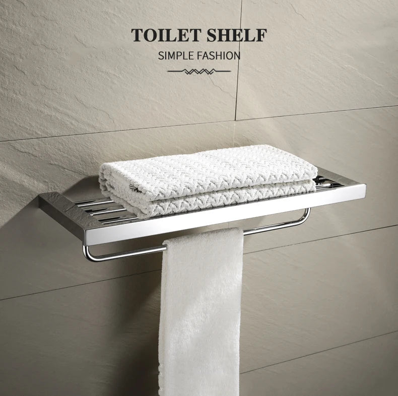 Accessoires de Salle de Bain en Acier Inoxydable - Set Étagère & Crochets