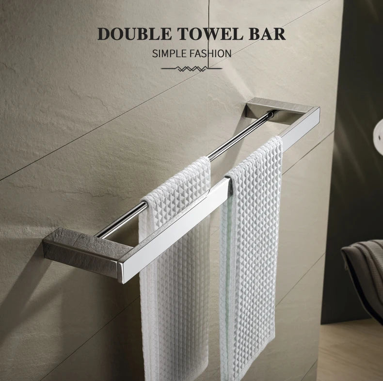 Accessoires de Salle de Bain en Acier Inoxydable - Set Étagère & Crochets