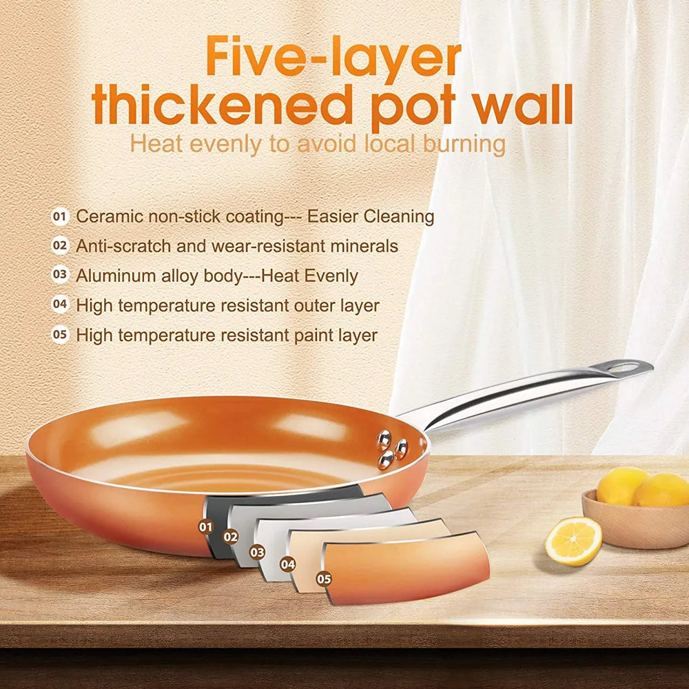 Poêle à frire en cuivre antiadhésive - 8/10/12 pouces pour toutes cuissons