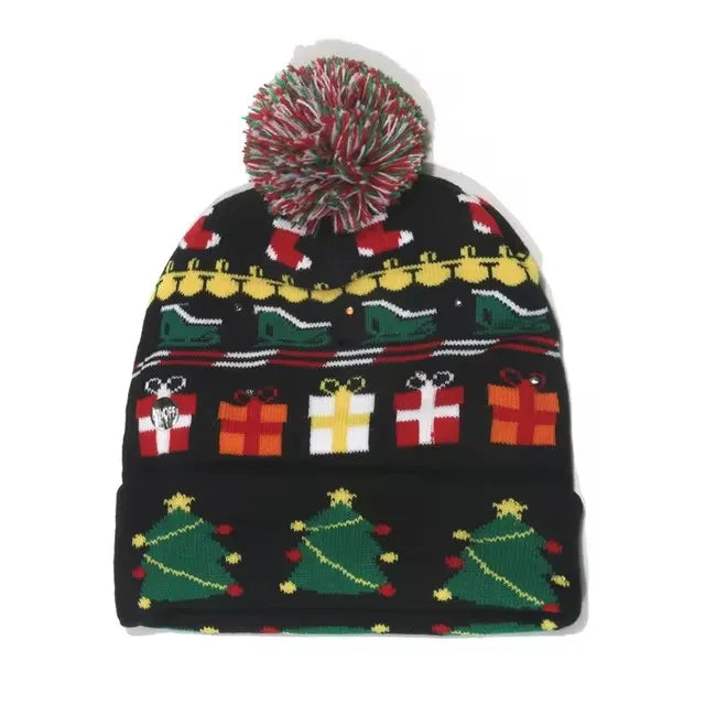 Chapeau de Noël LED Clignotant - Bonnet Tricoté Bonhomme de Neige