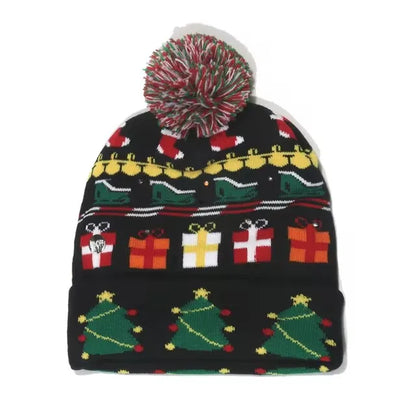 Chapeau de Noël LED Clignotant - Bonnet Tricoté Bonhomme de Neige