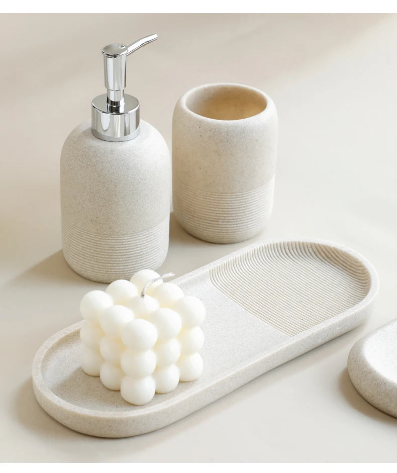 Ensemble d'accessoires de salle de bain 5 pièces - Beige et gris