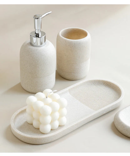 Ensemble d'accessoires de salle de bain 5 pièces - Beige et gris