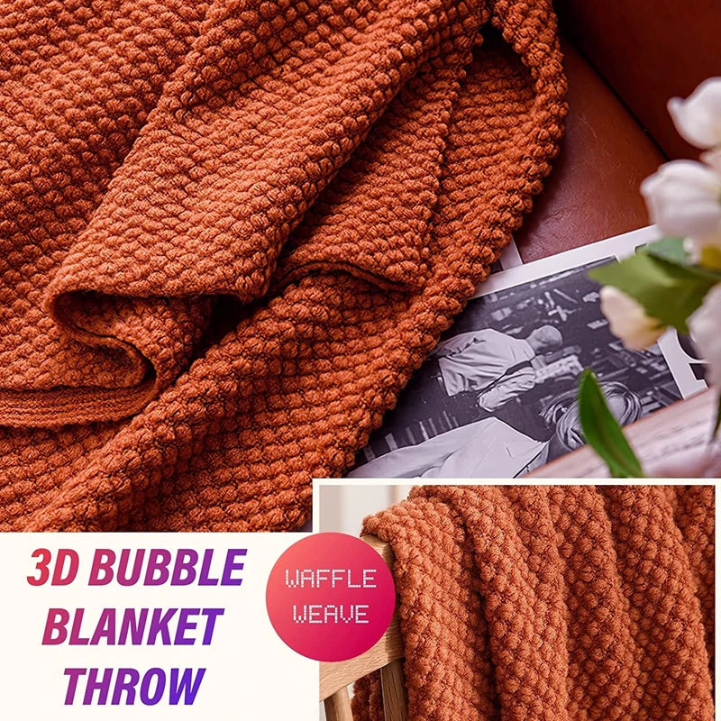 Plaid Vintage Orange Rouge Tricoté avec Glands - Confort Luxe