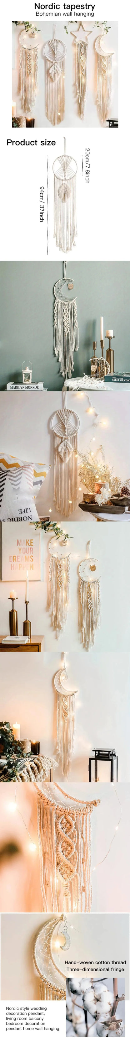 Macramé mural lune pour chambre d'enfant - Décor bohème nordique