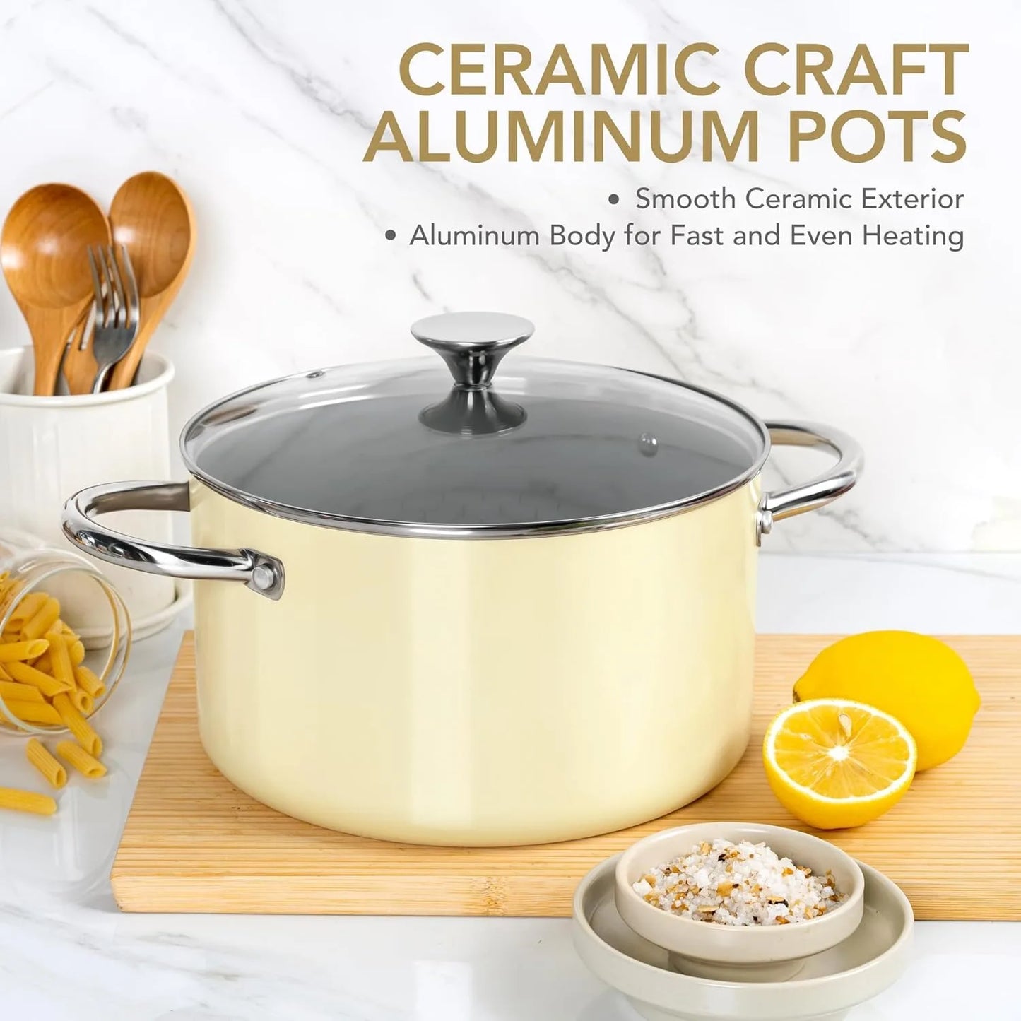 Marmite antiadhésive Michelangelo 6L avec couvercle - Compatible Induction