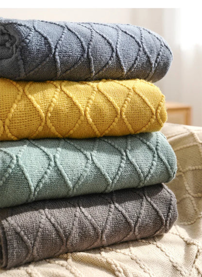 Plaid Vintage Orange Rouge Tricoté avec Glands - Confort Luxe