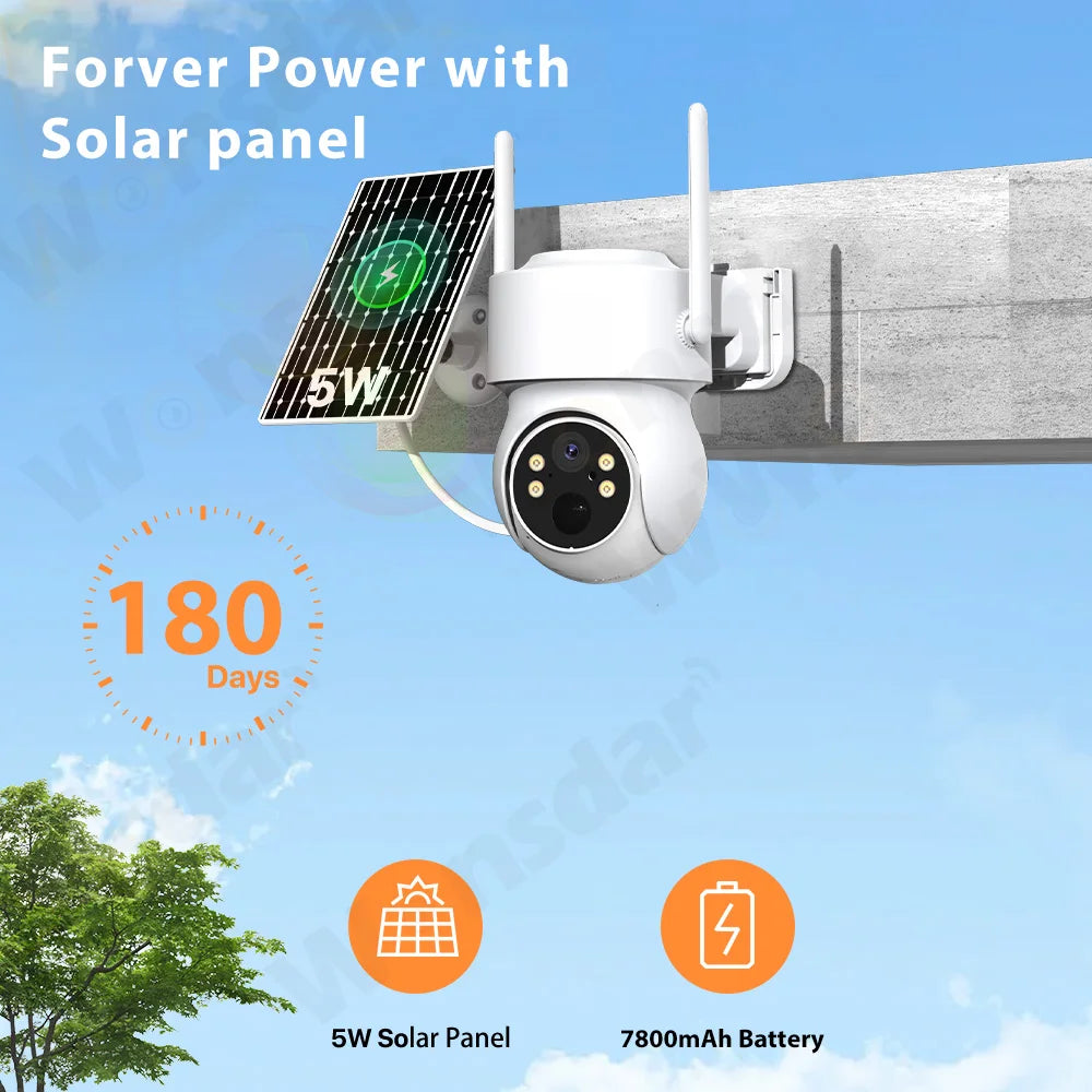 Caméra IP Solaire PTZ 4MP WiFi - Zoom 6X, Surveillance Extérieure 1080P
