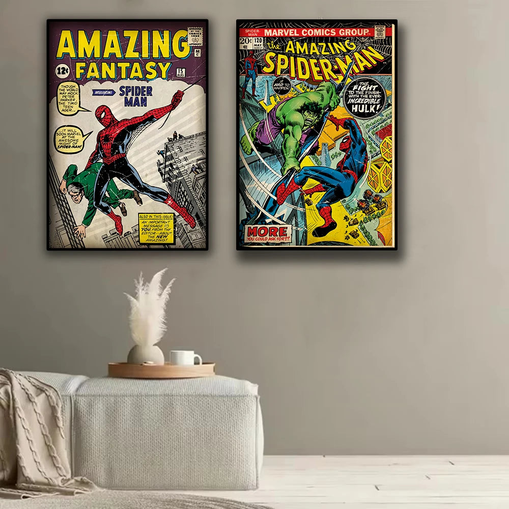 Affiche rétro Spider-Man Marvel, décoration murale enfant