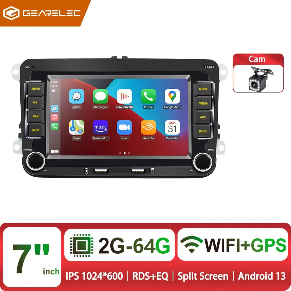 Autoradio Android 7" GPS Carplay pour VW, Seat, Audi - 2Din