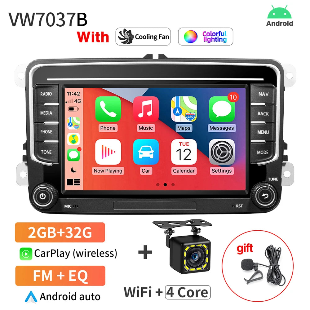 Autoradio GPS Android 13 pour VW, Skoda, Golf, Passat - 2Din
