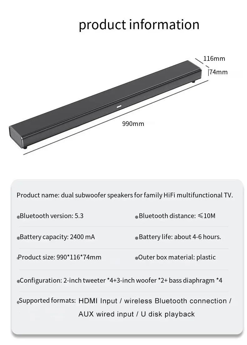 Barre de son 9D avec caisson de basses, Bluetooth & HDMI